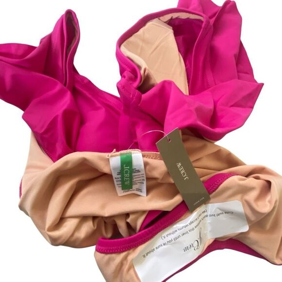 J Crew Radiant Fuchsia Ruffle V-Neck Ruched One Piece Swimsuit Sz 22 NWT - Picture 8 of 16